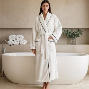 Luxurious White Hotel Spa Robe with Black Trim